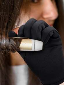 Heat Resistant Left & Right Hand Hairdressing Gloves - Thickened Five-Finger Design, With Adjustable Strap, Suitable For Salon DIY - Black - View 3