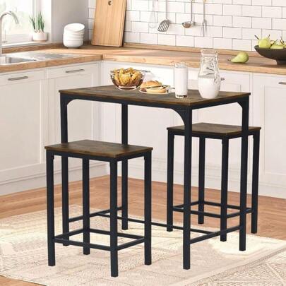GOMYHOME Juego de Mesa de Bar con 2 Bancos Mesas de Cocina con Metal Robusto,Vintage