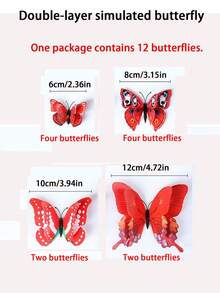 12pcs 3D Realistic Double-Layer Butterfly Wall Stickers - Brighten Your Home, Creative Decor For Living Room, Bedroom, Room, Wall, Kitchen, Home - Double Butterfly - View 3