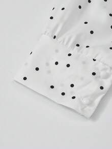 新款春夏法式波点不对称肩部衬衫，高端设计优雅长袖女式上衣 - 白色 - 查看 4