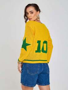 Brazil Supporters' Knit Crochet Blouse, Long Sleeve, Brazilcore, V-Neck, Carnival Selection, Fashion, Sportswear, Premium - Vàng và Xanh lá - Xem 2