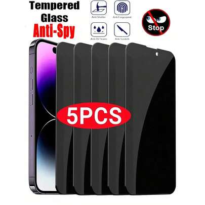 ZYSHI 5片装9H全覆盖防窥钢化玻璃屏幕保护膜，兼容三星Galaxy/16/荣耀/Poco等多种机型，防摔防窥，无气泡，易于贴合，经久耐用，不支持指纹解锁，适合作为生日、送给家人、朋友的手机配件礼物，防水防震防刮花防指纹