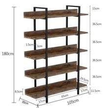 LITTLE TREE Industrial 5-Tier Bookshelf, Vintage Brown Freestanding Shelf With Sturdy Metal Frame, Easy-To-Assemble Storage Shelf For Living Room, Bedroom, Office, Space-Saving Design - màu nâu - Xem 2