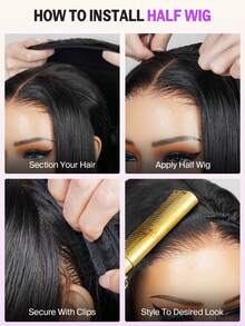 MEGALOOK Yaki 直发半假发，100% 真人发，三合一无缝翻转式半假发，无需胶水，易于佩戴，新手友好，带抽绳自然色发箍，26 英寸，180% 密度 - 自然逼真，适合日常佩戴，可用于办公室、僵尸新娘、万圣节派对、Y2K 风格、度假装扮、户外角色扮演、校园、学校假期、圣诞节派对、婚礼、节日等场合，适合女性佩戴。 - SNatural - 查看 7