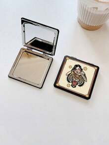 Wild Love Artist Y2K Tiger Head & Human Portrait Printed Folding Square Mirror, Holiday - 彩色 - 查看 1
