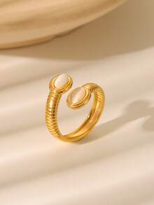 1 Stück 18K vergoldeter Edelstahl Vintage goldener geometrischer Naturstein offener Ring, Boho-Stil, mit Türkis eingelegt, geeignet für den täglichen Gebrauch, Festivals, Hochzeiten, Geburtstagsfeiern, Schmuckgeschenk für Freunde und Freundinnen - Gold - Übersicht 14