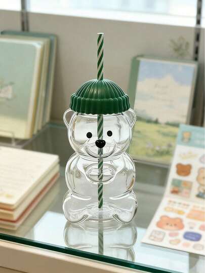 Cute Bear Straw Cup With Lid & Straw | Plastic, Reusable, Honeybear Cup, Cute Mugs Bears Sippy Cups, Ideal For Hot And Cold Drinks, Coffee, Wine, Juice, Smoothies, Boba, Birthday Gift, High Aesthetic Value, Party Drinkware, Valentine'S Day, New Year Gift, Exquisite Creative Gift, Ramadan Gift (Candy Cane Stripes)