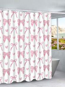 1/4 件套可爱粉色蝴蝶结浴帘,现代时尚浴室帘套装,包含防水浴帘、防滑地垫、马桶盖套、浴垫和 12 个塑料挂钩,可机洗,提花编织防水涤纶面料 - A - 查看 14