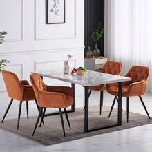 AINPECCA 1/2/4/6 Dining Chairs With Velvet Thick Padded Upholstered Kitchen Tub Chair Armchair With Backrest Metal Legs Living Room Reception Leisure Chairs For Bedroom Lounge Office - Orange - View 5