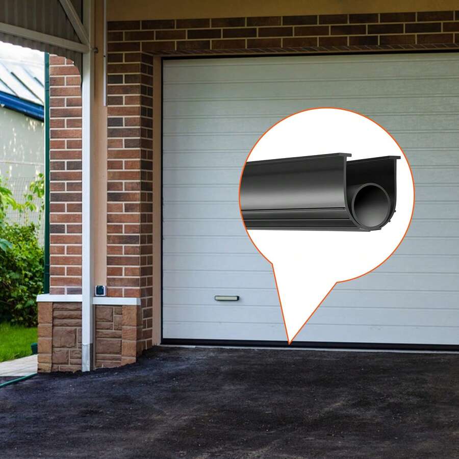 Garage Door Seals Bottom Rubber U Shape +O Ring Garage Door Weather Stripping Universal Weatherproof Threshold Buffering Sealing Rubber 5 16 Inch T-Ends And 3 3 4 Inch Width (10 Ft Black) - Một cỡ - Xem 1