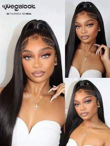 MEGALOOK 三合一半假发，丝滑直发，100%真人发丝，18英寸，易于佩戴，无需胶水，带抽绳，新手友好，180%密度，自然色发箍假发 - 自然逼真，适合日常佩戴，可打造办公室、僵尸新娘、万圣节、派对、Y2K、坏女孩、度假、户外角色扮演、校园、学校假期、圣诞节、派对、婚礼、节日等各种造型，适合女性佩戴。 - SNatural - 查看 2