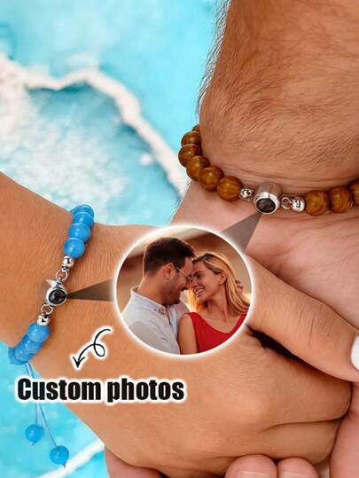 Pulsera de proyección de cuentas de acero inoxidable de colores personalizados, serie multicolor con micro proyector, adecuada como regalo para el Día de San Valentín, cumpleaños, aniversario de relación a distancia o , diseño de joyería de cuentas simple