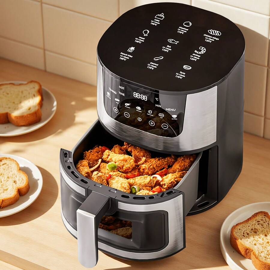 Senmeo 7.5QT Freidora de aire multifunción 8 en 1, con control táctil mejorado, ventana de visualización y rejilla de acero inoxidable, perfecta para cenas familiares/fiestas - excelente para comidas de Año Nuevo e invierno - Tipo de Enchufe A USA (110-127V) - Ver 1