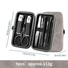 Stainless Steel Nail Clipper Set, Nail Trimmer, Eyebrow Scissors, Tweezers, Ear Pick, Beauty Tool Kit - Black - View 13