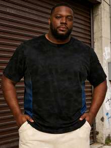 Men's Plus Size Sport T-Shirt, Gradient Round Neck Design, Summer Plus Size Short Sleeve, Early Arrival For Spring And Summer - Blue - View 1