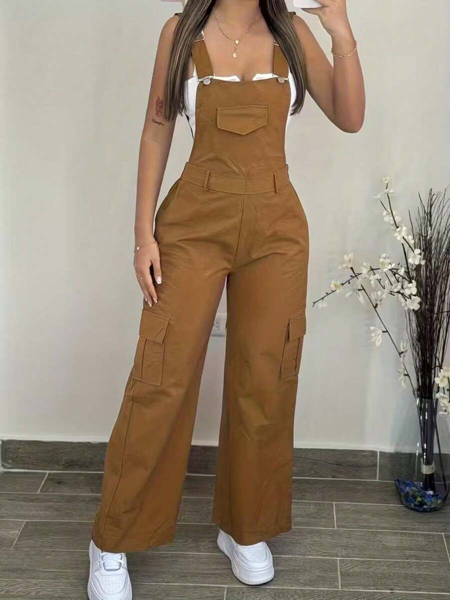 Áo vest cổ chữ V và quần ống rộng - Trang phục công sở - Màu Khaki - Xem 1