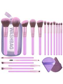 21PCS Makeup Tools Set Including:18PCS Makeup Brush Set+1pc Multi-Functional Zipper Toiletry And Cosmetic Bag Waterproof+2PCS Triangle Powder Puffs - Multicolor - View 12