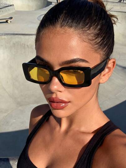 1 Pair Unisex Retro Yellow Rectangle Fashion Glasses, Suitable For Holidays, Outfit Matching, Summer Beach Vacation, Outdoor Activities And Travel As Gifts