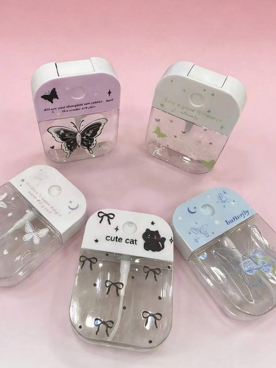 1pc 30ML Travel Refillable Spray Bottle, Butterfly & Kitten Print Mist Sprayer, Portable Carry-On Spray Dispenser - Multicolor - View 1
