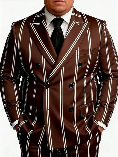 加大码男士时尚休闲条纹西装外套，适合宴会和商务场合