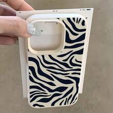 Zebra Pattern 1pc White Leather Texture Matte Lens Protection Anti-Drop Black Wavy Pattern Phone Case, Personalized Compatible With Iphone 16 Pro Max, 17/16/15/14 Plus, 13/12/11, Air, Suitable Compatible With Samsung Series - Multicolor - View 1