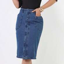 Ester Classic Midi Denim Skirt, Comfortable And Elegant, 100% Cotton, Evangelical Style. - 牛仔褲 - 查看 3