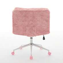Office Chair With Wide Seat (67 Cm), Faux Rabbit Fur Upholstery, Metal Base, Swivel And Adjustable Office Chair, Dressing Table Chair (Purple), DE1875VT - 粉色 - 查看 10