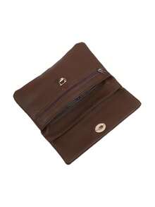 Short Women Wallet, High-Quality PU Leather, Clasp Design - Brown - View 4
