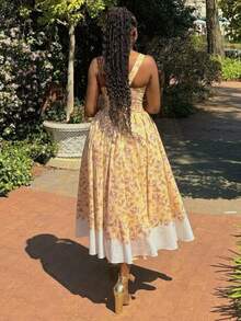 Women's Vacation Outfits Summer Dresses Printed Waist Cinching Long Skirt Dress Vestidos Elegantes De Mujer Prom Dresses Birthday Dresses Yellow Dress Wedding Dress For Guests Festival Outfit Boho Clothing Mother Daughter Matching Outfits Floral Print Maxi Dress Under Graduation Gown Outfit Commencement Outfit Ideas Semi Formal Dress For Graduation - màu vàng hoa - Xem 2