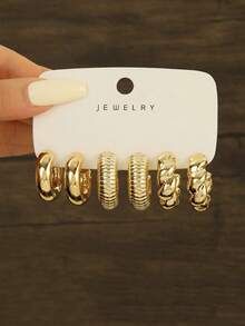 3对复古几何扭曲C形夸张耳环，时尚优雅，适合女性日常及节日佩戴 - 套裝A款 - 查看 1