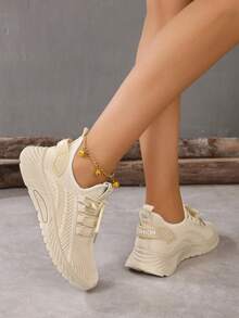 2026 New Women's Breathable Mesh Running Shoes - Lightweight Casual Sports Shoes. With Stable Support, Soft Rubber Sole And Solid Color Design, They Are Suitable For Walking, Jogging And Daily Wear. They Are Fashionable And Comfortable Shoes. - Khaki - View 4