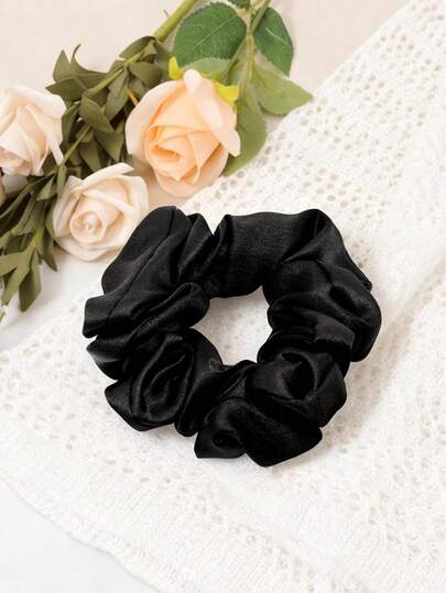  Black Satin Scrunchie - Premium Soft Non-Slip Hair Tie, Luxury Dior Beauty Hair Accessory For Formal & Daily Use