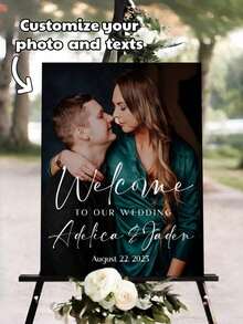 定制PVC婚礼欢迎牌 - 花卉设计，适用于婚礼、周年纪念、生日派对、新娘送礼会、乔迁庆典、毕业典礼及其他特殊场合 - 多用途室内/室外庆典装饰，不含支架和派对顶饰 - 彩色 - 查看 2