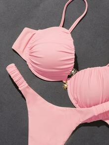 Sultry Sol Đồ bơi nữ, bikini có đệm mút, quần cạp cao gợi cảm, họa tiết rùa biển, màu vàng nhạt, trang phục đi biển mùa hè, màu hồng. - Hồng - Xem 11