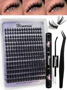Bộ nối mi tự nhiên D-Curl 224 sợi, bộ nối mi tự nhiên nhọn DIY, các cụm mi riêng lẻ 8-18mm, bộ nối mi kiểu Anime bao gồm keo, chất làm kín và nhíp, quà tặng mi giả dành cho phụ nữ - màu đen - Xem 2
