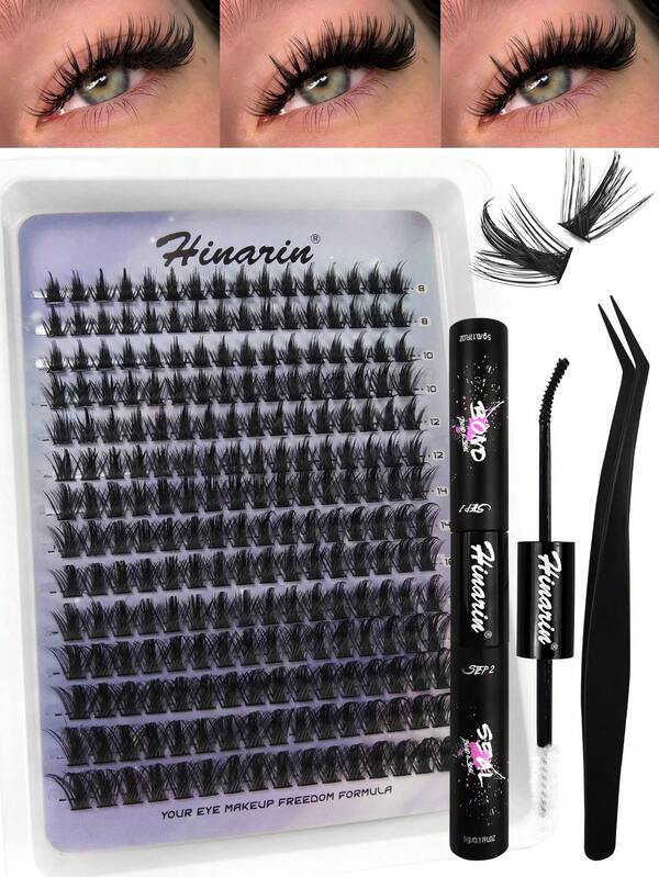 224pcs D-Curl Natural Eyelash Extension Kit, DIY Pointed Natural Lash Cluster Extension Set, 8-18mm Individual Lash Clusters, Anime Style Eyelash Extension Set Includes Glue, Sealant And Tweezers, False Eyelashes Gift For Women