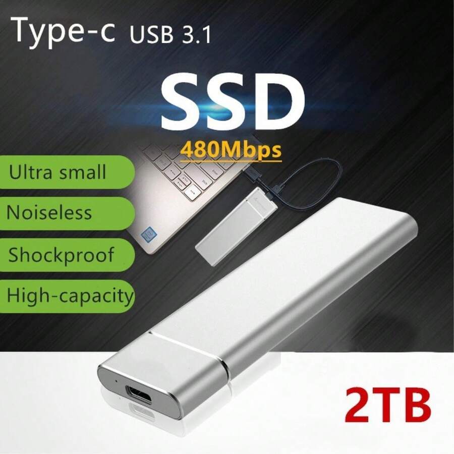 Disco duro externo SSD. Unidad externa portátil de estado sólido USB 3.1 tipo C. - Plateado - Ver 1