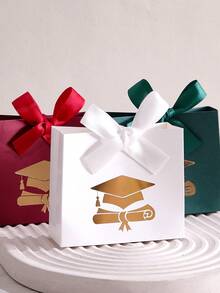 10pcs Mini Graduation Gift Boxes - Candy Boxes With Gold Foil Graduation Cap And Diploma Pattern, Satin Ribbon Bow - Suitable For Graduation Party, Ceremony Souvenirs, Small Candy Packaging For DIY - Multicolor - View 2