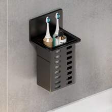 1/3pcs Black Sturdy Resin Wall-Mounted Storage Rack With Drainage Holes, Ideal For Organizing Kitchen And Bathroom Items. Modern Wall-Mounted Home Storage Rack. - Black - View 4