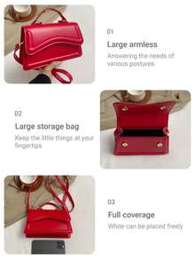 Minimalist Flap Square Bag Neon Red Funky,New Fashion Women Red Solid Color PU Leather Small Square Handbag, Simple And Stylish, Suitable For Going Out, Versatile And With Detachable And Adjustable Shoulder Strap,Vibrant Red Structured Top Handle Crossbody Bag For Women, Modern Wavy Stitch Detail Faux Leather Shoulder Purse With Detachable Strap & Secure Closure, Stylish Statement Handbag For Date Night/Party/Brunch Outfits, Bold Color Compact Satchel, US-Based Fast Delivery - Đỏ - Xem 6