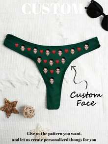 Personalized Photo Thong, Unique Customized Women's Panties, Bridal, Valentine's Day, Anniversary Gift For Wife/Girlfriend - Green - View 2