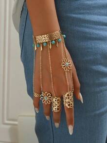 1件中东时尚哥特式镂空链条手链 - 金黃色+藍色 - 查看 4