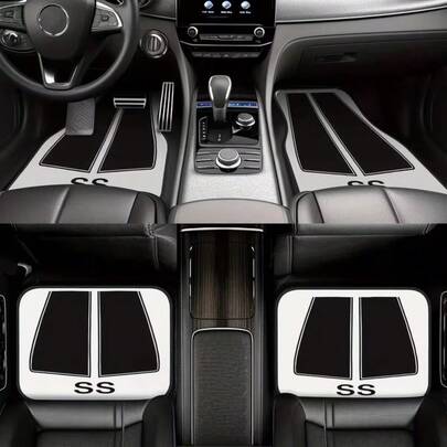 4pcs Striped Car Floor Mats (Black), Polyester, Suitable For Various Car Models, Ideal Gift, Car Interior Decor Mat, Fun Design, Wear-Resistant, Automotive Carpet