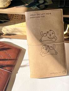 1 Peça Caderno com Capa de Couro PU Vintage, 68 Páginas, Diário de Viagem com Padrão em Relevo, Adequado para Estudantes, Viajantes, Diário, Bloco de Notas Portátil com Alça - Cachorro de feijão malhado - Visão 9