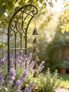 1pc Handmade Metal Wind Chime,Handmade Vintage Bell Wind Chime,Classic Rustic Iron Bell With Decorative Chain, Classic Rustic, For Outdoor Garden Home & Outdoor Decor, Rustic Metal Hanging Ornament, Outdoor Wind Chime Decoration For Yard,Patio And Wa - Copper Bell - View 6