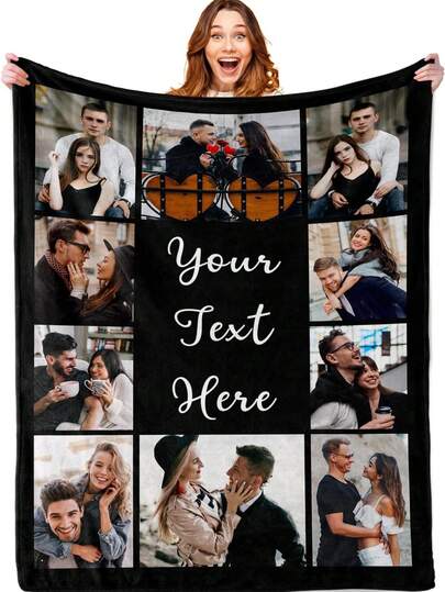 1pc Customized Blanket With Photo, Specially Soft Personalized Blanket, High-Definition Printed Custom Photo Blanket, Comfortable Customized Blanket. Customized Gift, Suitable For Girls, Boys, Adults, Grandparents, Daughters, Sons, Sisters, Parents, Valentine's Day Gift. Lightweight, Soft, Comfortable, Suitable For Bed, Sofa, Camping, Travel, All Seasons