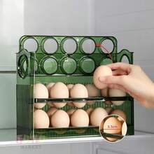 1 Soporte Para Huevos De Gran Capacidad De 3 Capas Para Nevera, Huevera Reversible, Huevera Para FrigoríFico De Gran Capacidad, Huevera, Huevera Con Tapa AutomáTica, Huevera Fija Para FrigoríFico, Huevera Plegable Para FrigoríFico, Huevera AcríLica, 3 Niveles, Visual, Volteo AutomáTico, DiseñO Vertical, Adecuado Para FrigoríFicos, Encimeras, Armarios De Almacenamiento, Estante De Almacenamiento Para Refrigerador Plegable - Verde - Ver 2