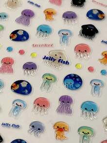 1张ins风彩色水母美甲贴纸创意海洋卡通可爱美甲贴纸DIY手账CCD手机壳装饰艺术贴纸 - 海洋 - 查看 2