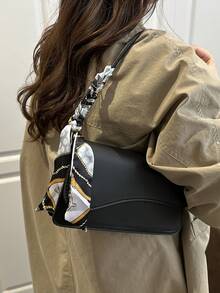 1pc Fashionable Solid Color Asymmetrical Flap Vintage Minimalist Elegant Scarf Shoulder Bag - Black - View 2