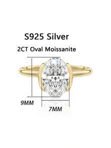 1pc Women's Engagement Ring, Silver Plated Egg Ring, 2.3g S925 Sterling Silver, 2 Carat Moissanite, Bohemian & Elegant, Engagement, Proposal, Wedding Anniversary, Valentine's Day Gift, Comes With Moissanite Certificate And Deluxe Gift Box - Gold - View 3